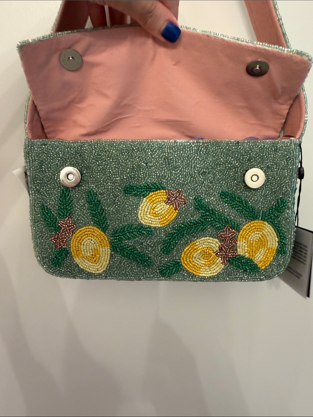 NTW-NEW VIRAL Beaded Amalfie Cityscape Shoulder Bag in Green, Yellow & Pink - Picture 9 of 11